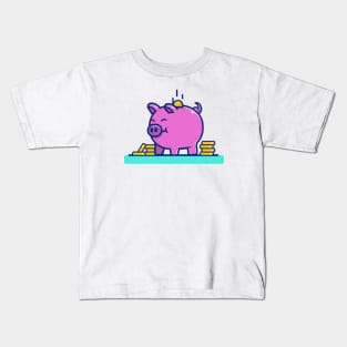 Cute Pig With Gold Coins Money Kids T-Shirt